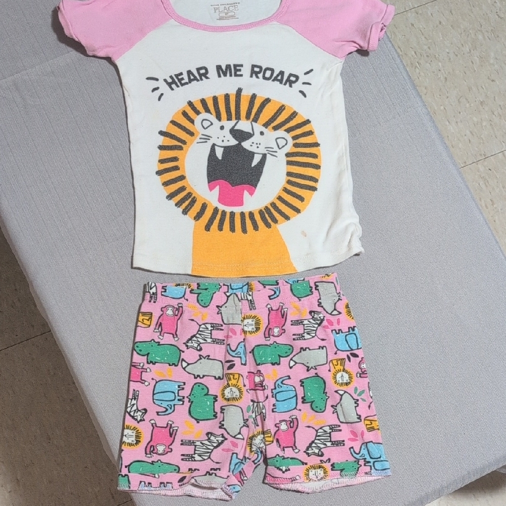 The Children's Place Pink and White Playful Pajama Set 3T